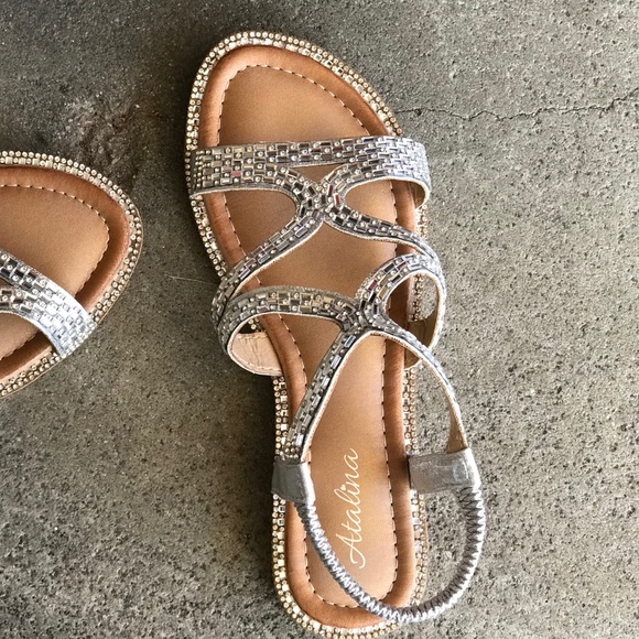 Italina Silver Rhinestone Embellished Flat Sandal - Picture 5 of 8